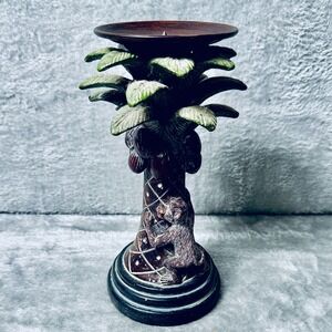 Tropical Palm Tree Monkey Candle Holder Resin Heavy 9" Safari Jungle Decor Heavy